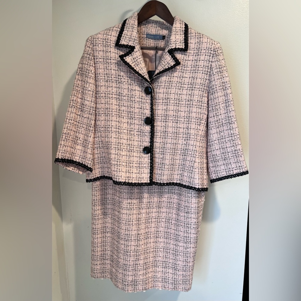 Henry Lee Women Vintage Suit, Pink Tweed Single Breasted Jacket Size 12